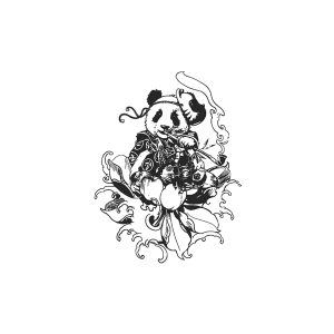 Panda Sitting On A Flower And Eating Bamboo