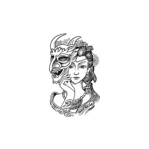 Japanese Woman Holding A Ghost Mask