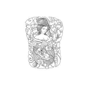 Japanese Woman With Carp Fan