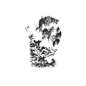 Chinese Landscape Painting Mountains, Trees And Rivers