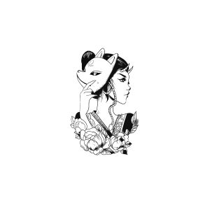 Fox Mask Flower Japanese Woman
