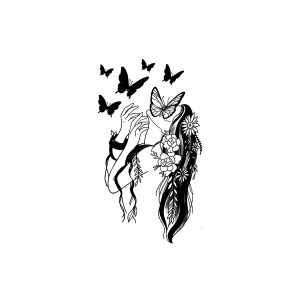 Long-Haired Girl With Flowers And Butterflies