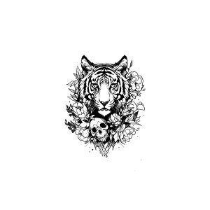 Tiger Head With Flowers