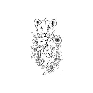Lion Family And Flowers