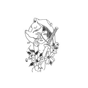 Japanese Girl Fox Mask Japanese Sword