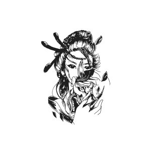 Japanese Woman Taking Off The Ghost Mask