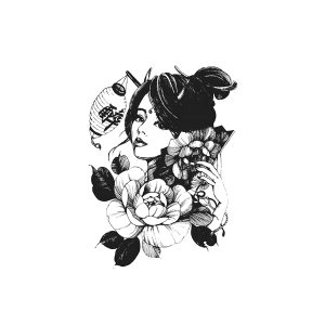 Woman Next To Peony Flowers