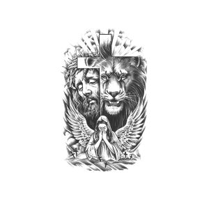 Lion Head Jesus Cross Female Angel