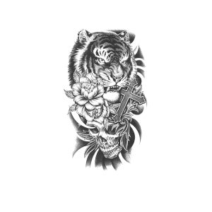 Tiger Head Flower Cross Skull