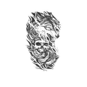 Wolf Head Skull Rose