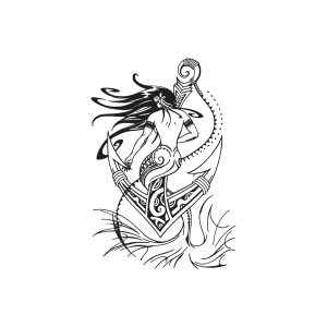 Mermaid Girl Sitting On Anchor