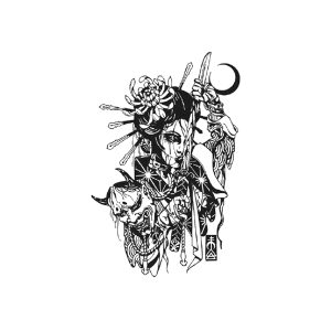 Japanese Woman Katana Ghost Mask