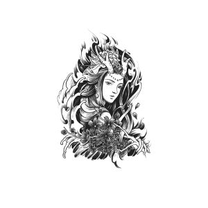 Deer Horns Long Hair Woman Flower